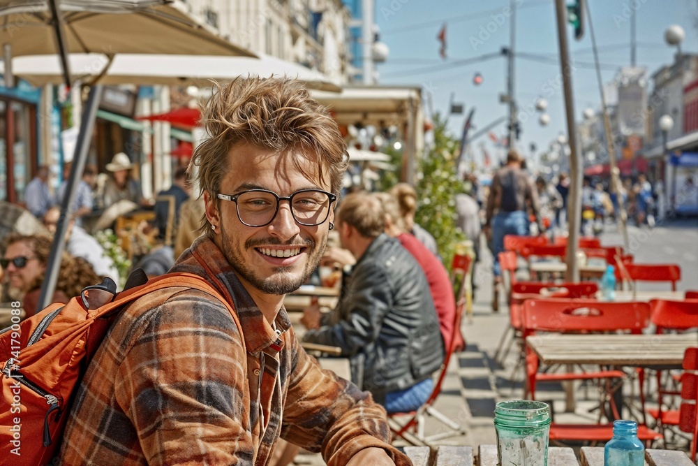 candid shot of quirky young man with toothy grin in casual cloths