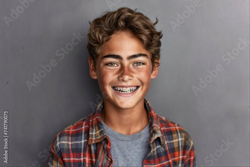 Cute boy with toothy grin ideal for dental care and education photo