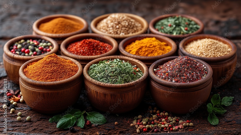 Aromatic herbs and spices enhancing the flavors of nourishing dishes Aromatic herbs and spices enhancing the flavors of nourishing dishes