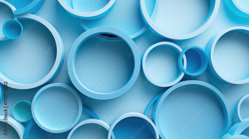 Blue plastic pipes neatly stacked on top of each other in an orderly manner.