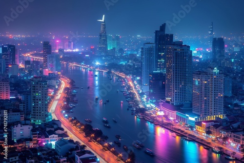 Wallpaper Mural Night view of Ho Chi Minh City, Vietnam Torontodigital.ca