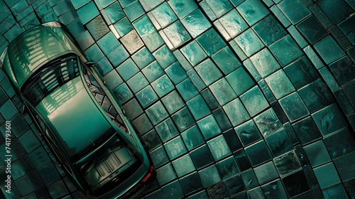 a background image for a SaaS marketing website, dark, slate and emerald color scheme, grid pattern, car parts, cyberpunk, matrix, abstract photo