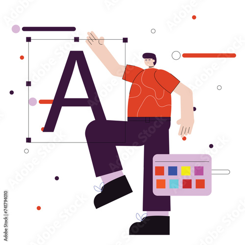 Illustration concept of a designer creating typography for their project