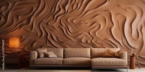 Abstract interior wallpaper with textured background in brown colors.