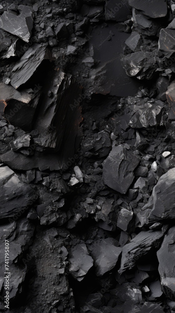 Black rough texture of broken charcoal