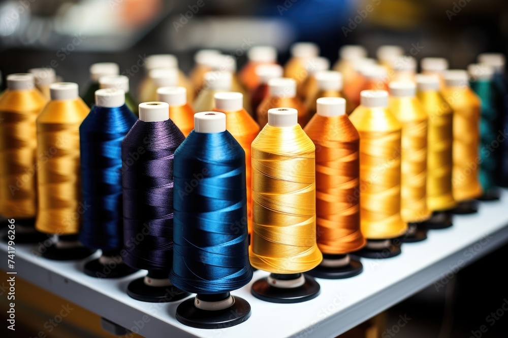 Row of Different Colored Spools of Thread Row of Different Colored Spools of Thread