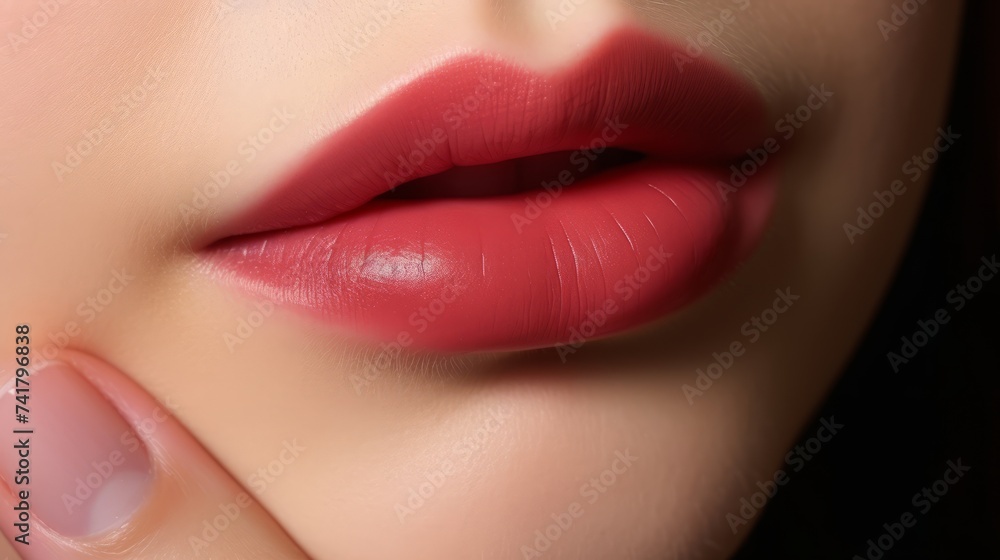 Obraz premium Close up image of woman's lips with pink lipstick