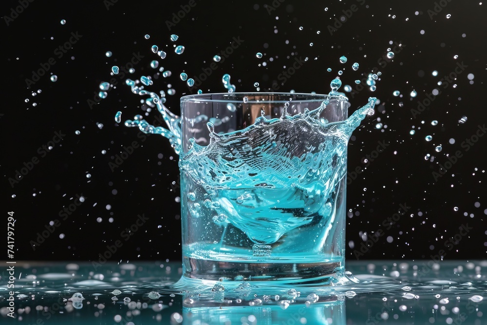 Transparent glass filled with blue liquid and ice Transparent glass filled with blue liquid and ice