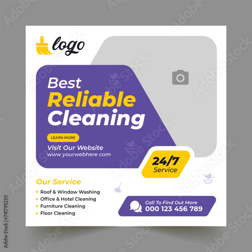 Corporate office and house cleaning service business promotion social media post or web banner template design. Housekeeping, wash, clean, or repair service marketing flyer