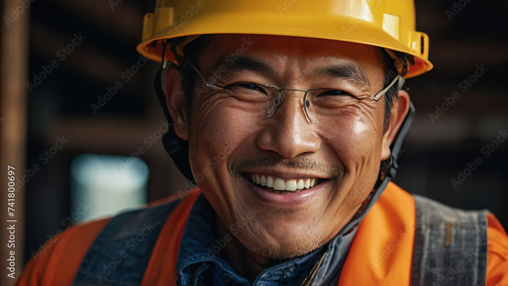 Asian man in a construction helmet Asian man in a construction helmet