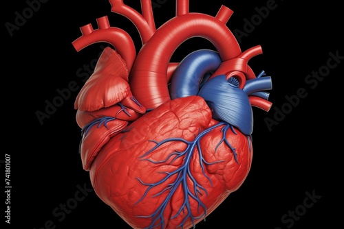 Human heart on digital background, human heart on background. Advances in cardiac technology and transplantology in cardio training and human heart anatomy in 3D photo