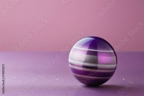 Charming Purple and Silver Striped Planet Inspired Sphere on Pink and Purple Background