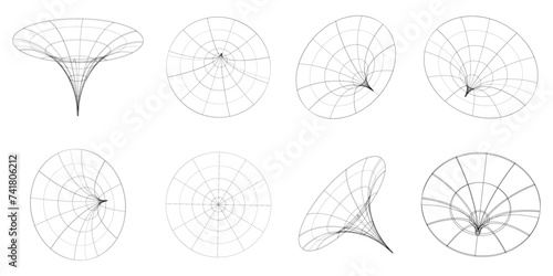 Set of wireframe geometric shapes in different shapes on a white background. Geometric shapes from the black lines. Polygonal shapes for your projects. 3D. Vector illustration.