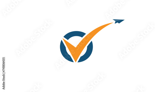 O letter with tick mark fly business logo