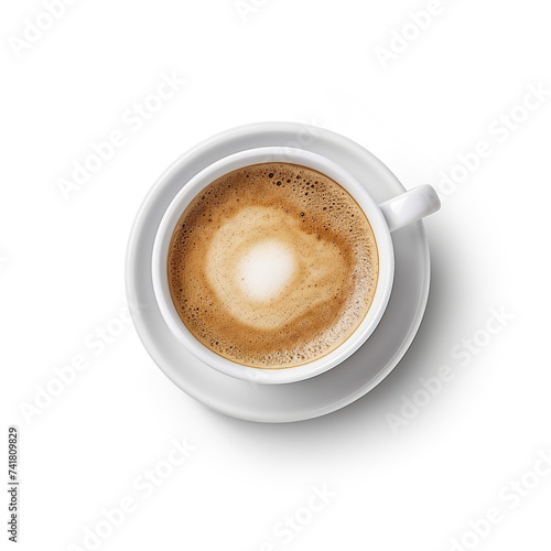 Top view of a cup of coffee isolated on white background
