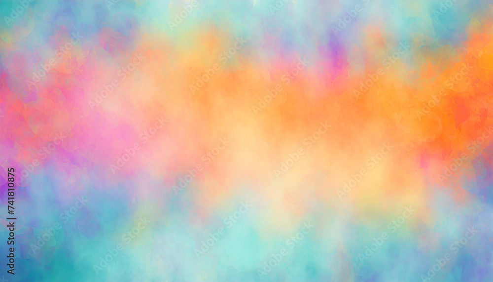 blue watercolor paint background design with colorful orange pink borders and bright center