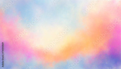 blue watercolor paint background design with colorful orange pink borders and bright center © netsay