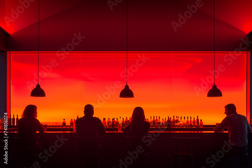 Männer und Frauen sitzen an einer Bar