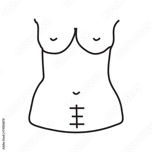 Transverse incision line icon. Abdominal incisions. Scars line icon in vector, c-section scar illustration