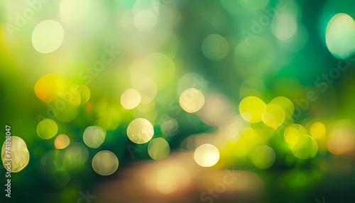 Lime green, chartreuse green blurred bokeh abstract background. Glitter lights and sparkle. Blurred soft vintage seamless card, banner. photo