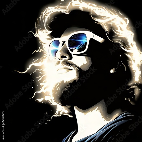 portrait of a person with sunglasses and light photo