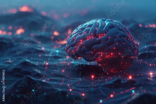AI Brain Chip sensory neurons. Artificial Intelligence cerebellar network human pcie mind circuit board. Neuronal network neuroimmunology smart computer processor mental enrichment photo