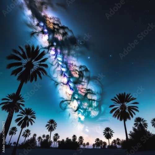 palm trees and night sky