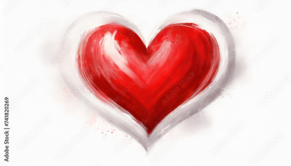 Hand-drawn painted red heart, element for design. Valentine's day. For holiday, postcard, poster