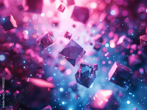 3d render of a digital abyss filled with floating geometric shapes and luminous edges
