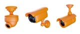 Set security or surveillance camera in bright cartoon 3d style. Cute modern minimal vector illustration.