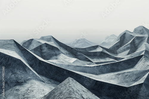 3d render of a stark landscape with a series of repeating geometric hills photo