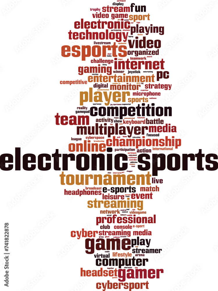 electronic sports word cloud concept. Collage made of words about electronic sports. Vector illustration electronic sports word cloud concept. Collage made of words about electronic sports. Vector illustration