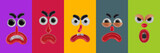 Set funny cartoon face elements angry boy or men in realistic 3d style. Bright creative character design. Colorful vector illustration.