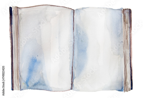 Watercolor hand painted open book illustration isolated on a white background.Books design.Student concept design.	