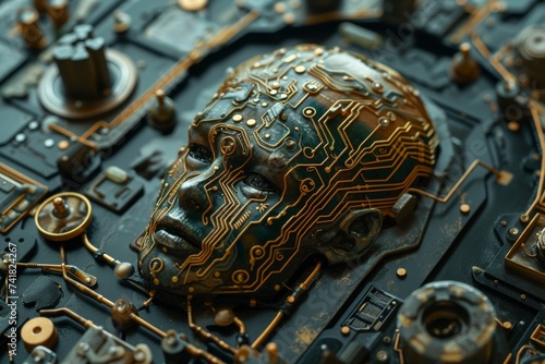 AI Brain Chip cognitive computing use cases. Artificial Intelligence molecular beam epitaxy mind mental revelation axon. Semiconductor multiple sclerosis circuit board neuroanatomy photo