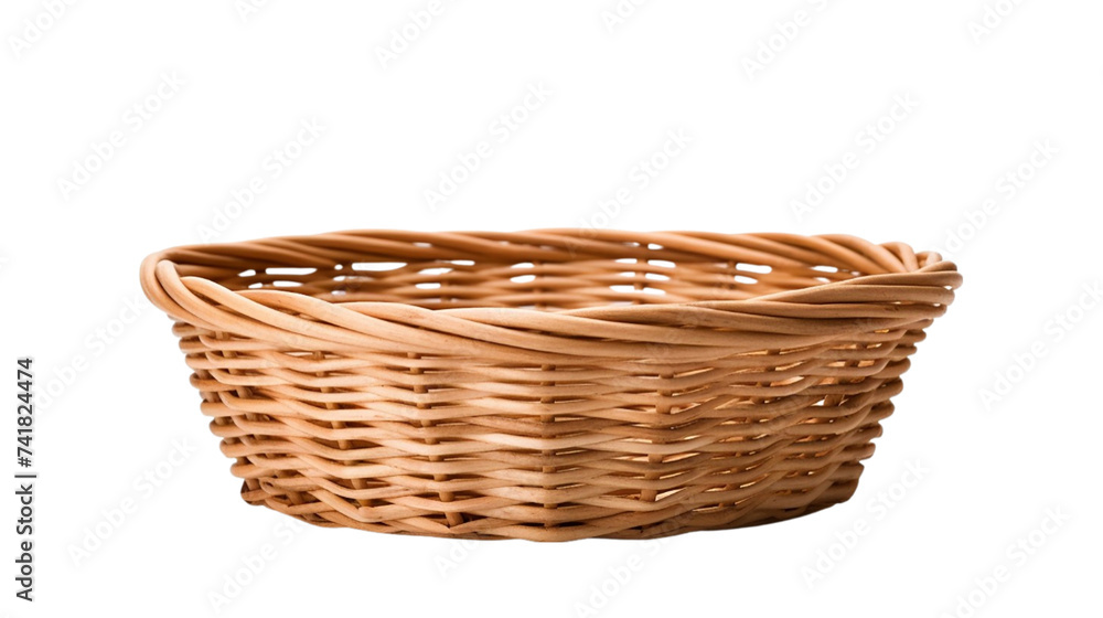 Wicker basket isolated on transparent background. Empty wicker basket.