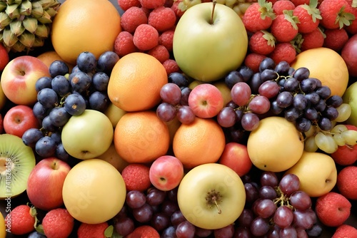 Fruit background. Various fruits are scattered throughout the frame