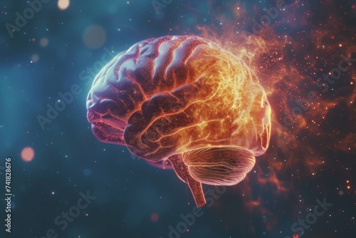 AI Brain Chip brain computer interface system. Artificial Intelligence neural sensing mind ate axon. Semiconductor neurotechnology research circuit board neurotransmitter modulation photo