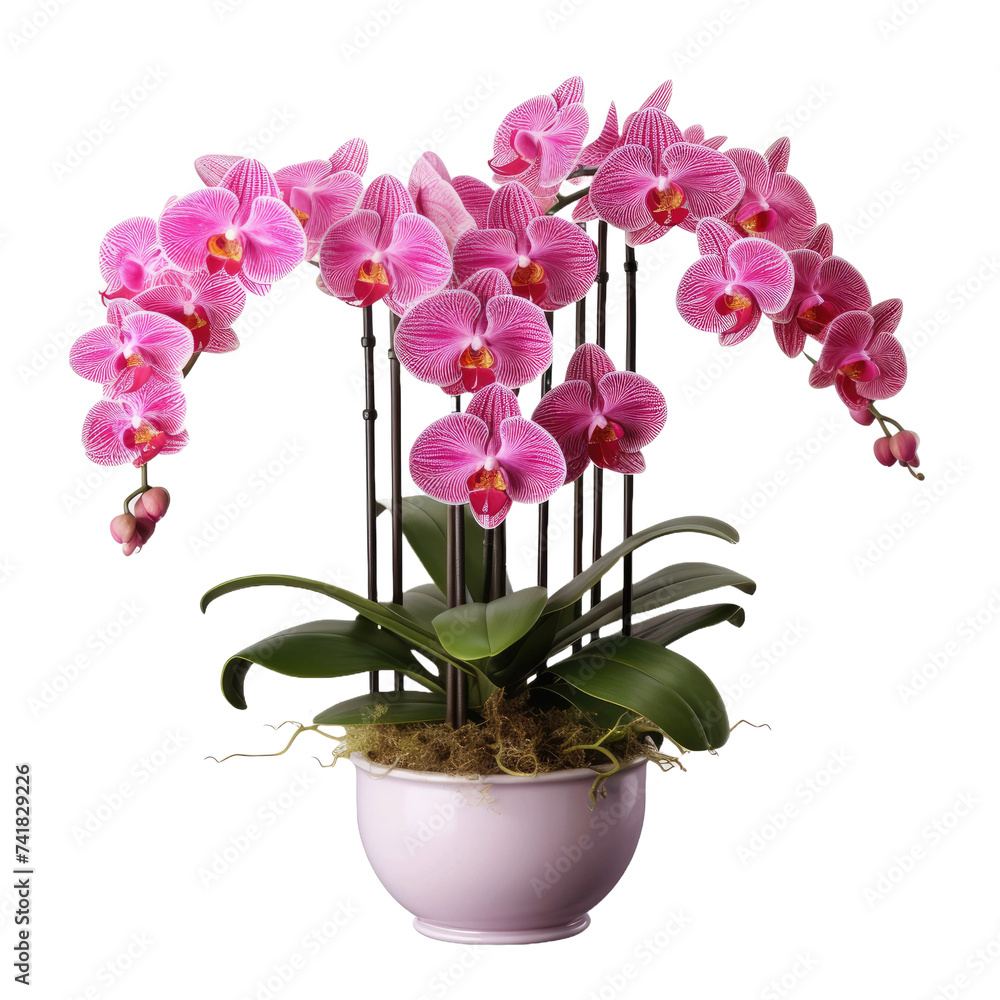 Naklejka premium Orchid Elegance in a Pot on a transparent background