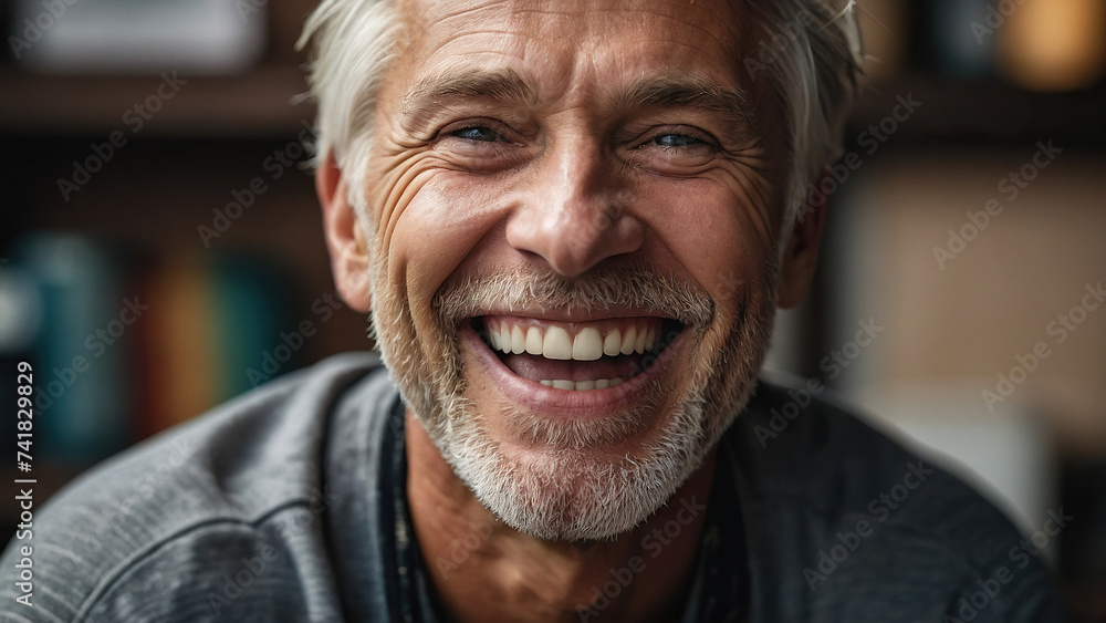 Closeup portrait of a happy gray-haired man who is smiling Closeup portrait of a happy gray-haired man who is smiling