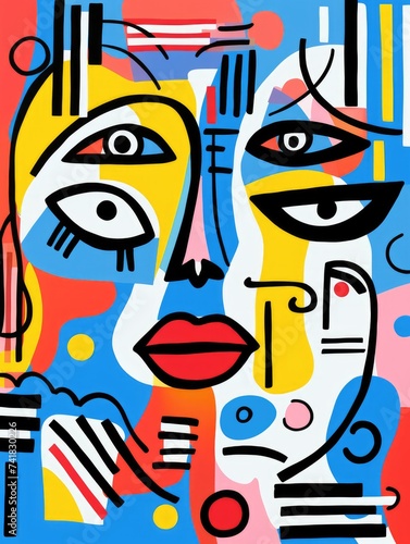 Abstract Portrait of Womans Face With Geometric Shapes