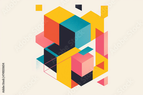 Illustration of vibrant geometric blocks stacked in a minimalist composition