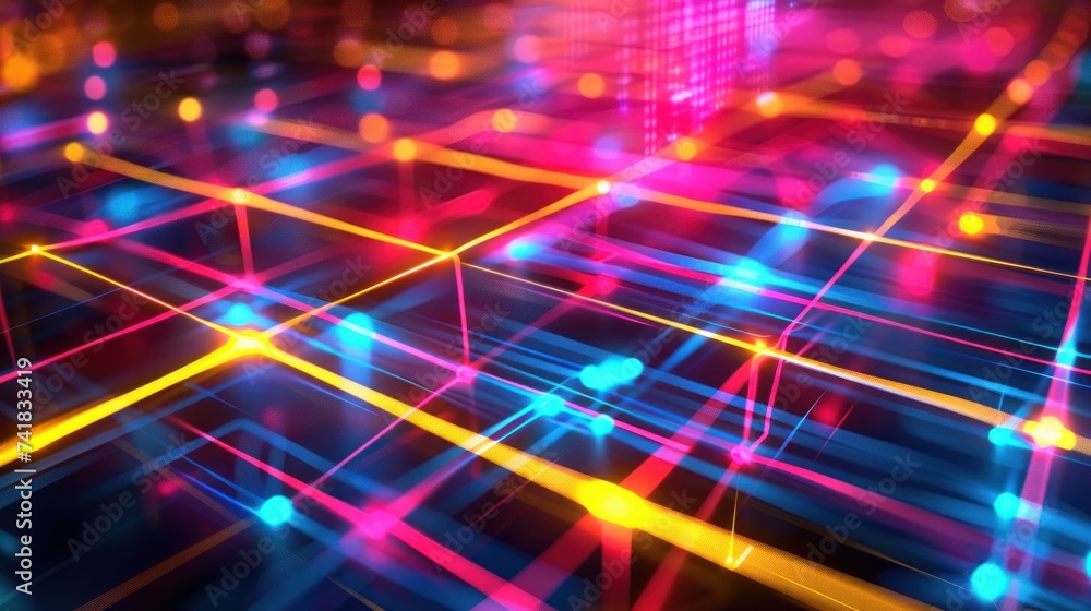 Futuristic High Technology connection with neon line style AI generated image