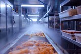 Frozen food processing line on conveyor belt