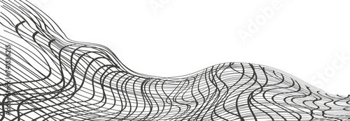 Illustration of a black fishing or football net.Checkered wavy background in doodle style.