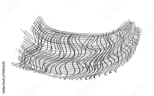 Illustration of a black fishing or football net.Checkered wavy background in doodle style.