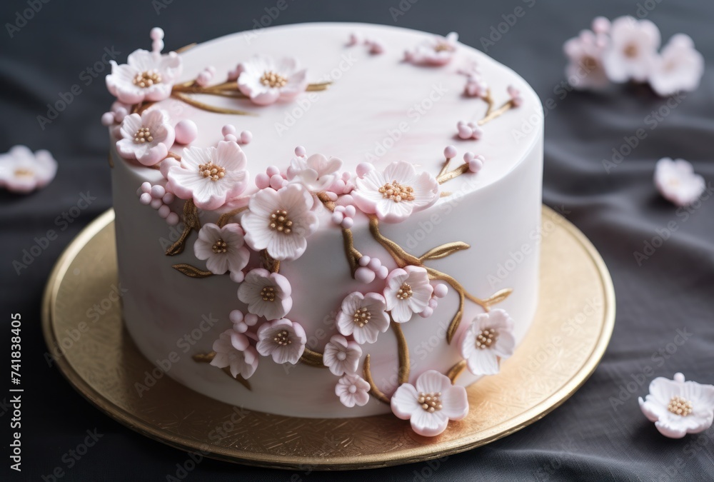 a cake with eggs and cherries on a table