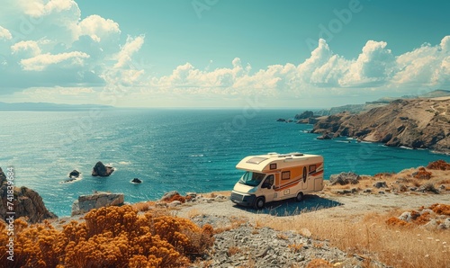A parked motorhome on the b...