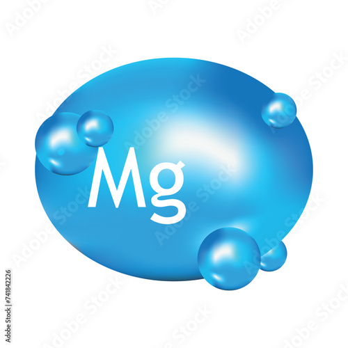 Mineral Mg blue shining pill capsule icon. Substance For Beauty. Mg Mineral Complex.