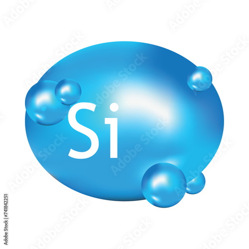 Mineral Si blue shining pill capsule icon. Substance For Beauty. Si Mineral Complex.
